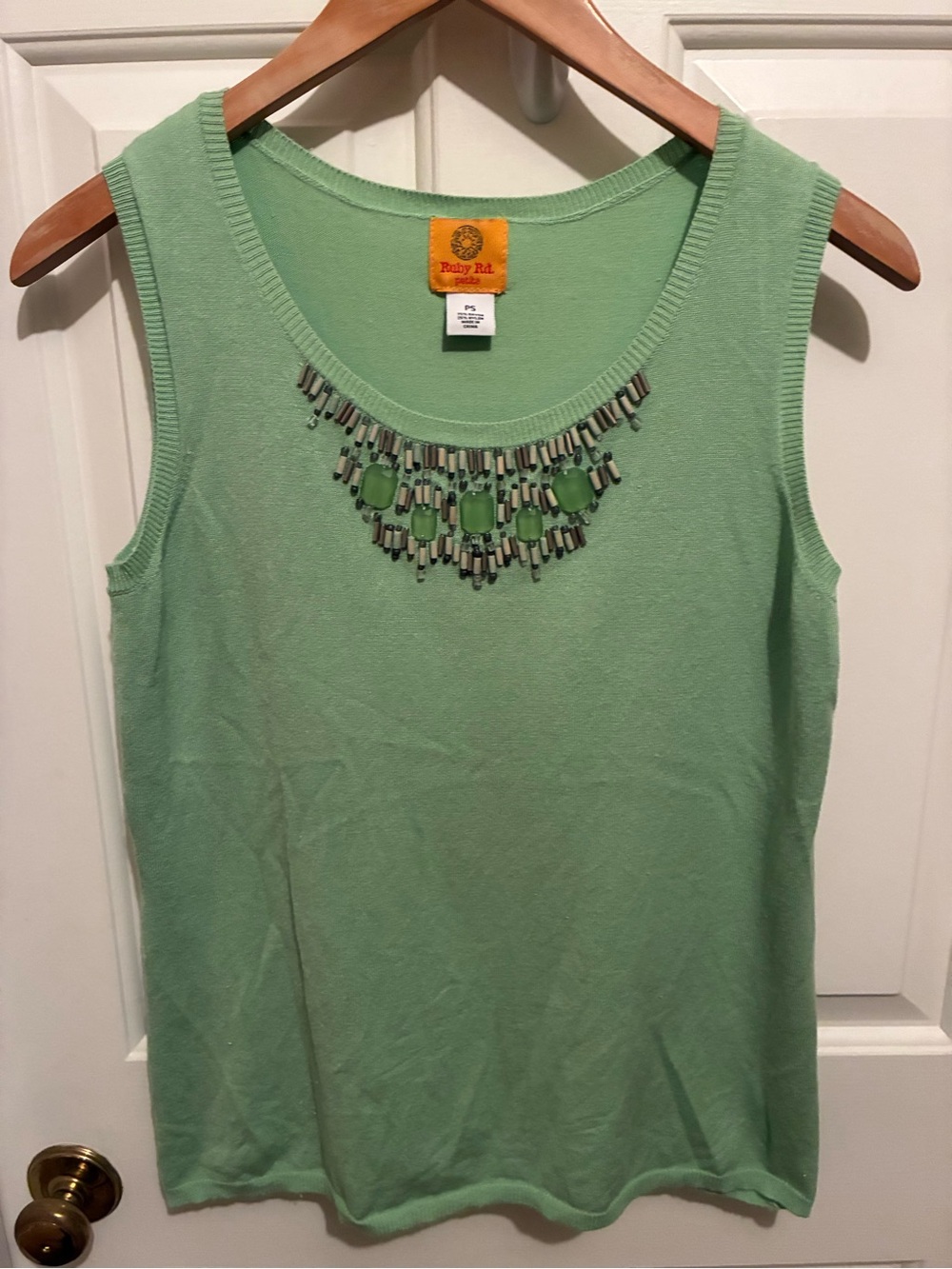 Ruby Rd. Soft Green Embellished Sleeveless Knit Top, PS